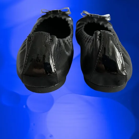 TORY BURCH BLACK ROMY NEW BOX SHOES PATENT LEATHER LOGO BALLET FLATS 6.5