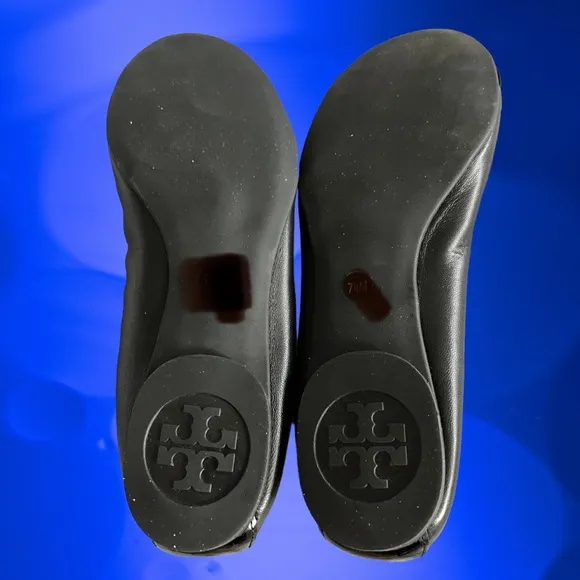 TORY BURCH BLACK ROMY NEW BOX SHOES PATENT LEATHER LOGO BALLET FLATS 6.5