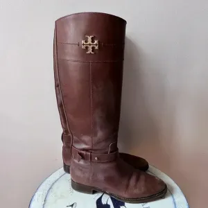 Tory Burch Brown Leather Knee High Riding Boots Size 7.5