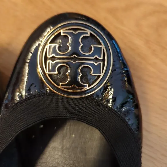 Tory Burch Caroline Ballet Flats Shoes Woemens 9M Black Leather Logo