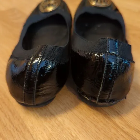 Tory Burch Caroline Ballet Flats Shoes Woemens 9M Black Leather Logo