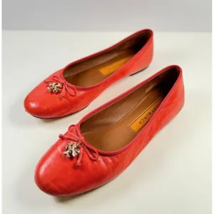 Tory Burch Charm Womens Shoes Orange Leather Ballet Flat Slip On Sandals 10.5 M
