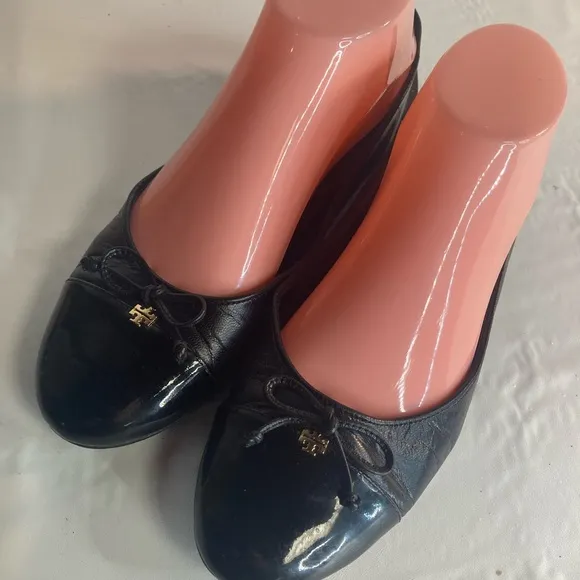Tory Burch Chelsea Cap-Toe Ballet Flat Shoes Black Leather Women’s US Size 8.5 M