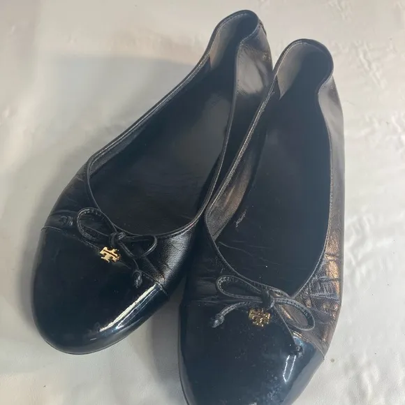 Tory Burch Chelsea Cap-Toe Ballet Flat Shoes Black Leather Women’s US Size 8.5 M