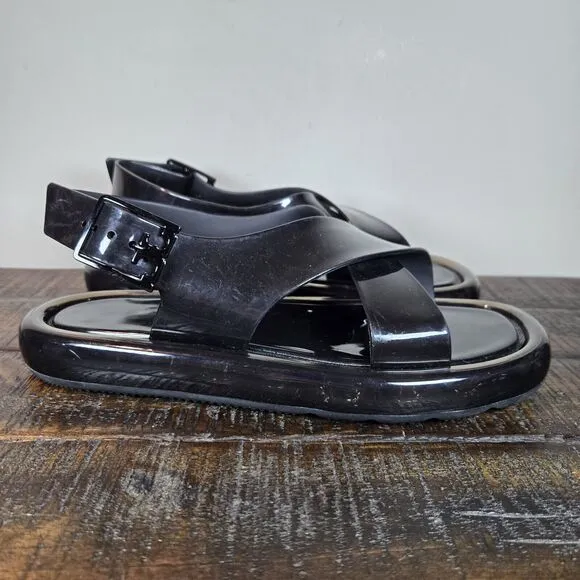 Tory Burch Criss Cross Bubble Jelly Womens Size 8 Squishy Sandals Slides Black