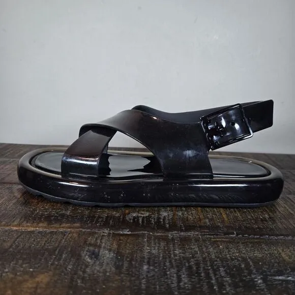 Tory Burch Criss Cross Bubble Jelly Womens Size 8 Squishy Sandals Slides Black