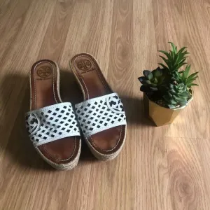 Tory Burch Cutout Leather Espadrille Wedge Platform Sandals Shoes