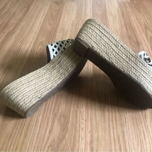 Tory Burch Cutout Leather Espadrille Wedge Platform Sandals Shoes