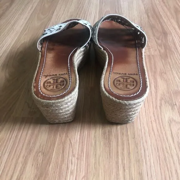 Tory Burch Cutout Leather Espadrille Wedge Platform Sandals Shoes