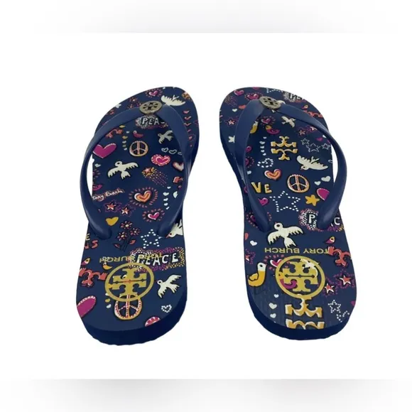 Tory Burch Designer Blue Beach Flip Flop TT Sandals Shoes Vacation Womens Size 9