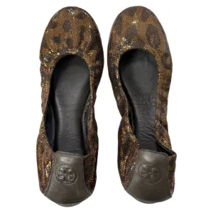 Tory Burch Eddie Metallic Bronze Brown Leopard Print Ballet Flat Shoes Size 9M
