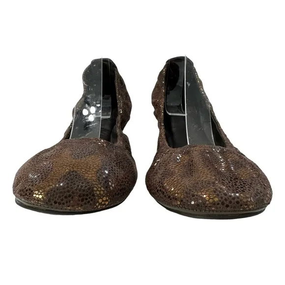 Tory Burch Eddie Metallic Bronze Brown Leopard Print Ballet Flat Shoes Size 9M