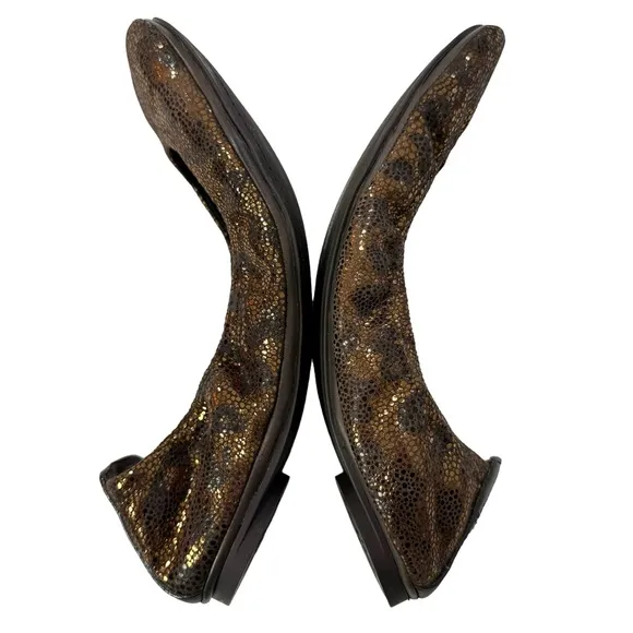 Tory Burch Eddie Metallic Bronze Brown Leopard Print Ballet Flat Shoes Size 9M