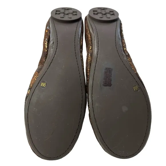 Tory Burch Eddie Metallic Bronze Brown Leopard Print Ballet Flat Shoes Size 9M