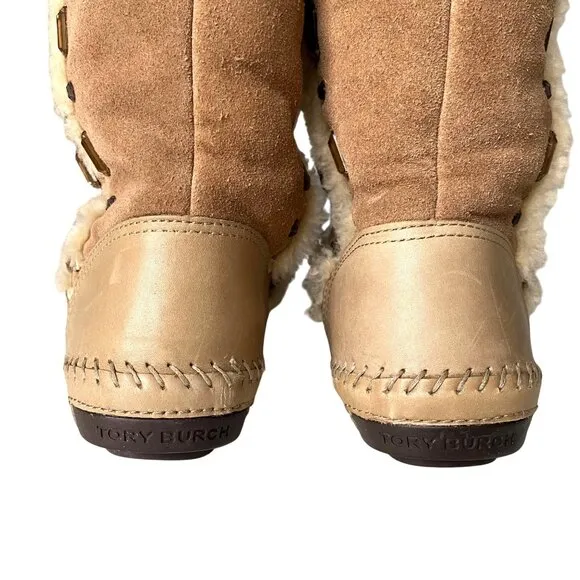 Tory Burch Embellished Jewel Shearling‎ Knee High Moccasin Boots Sz 6 Designer