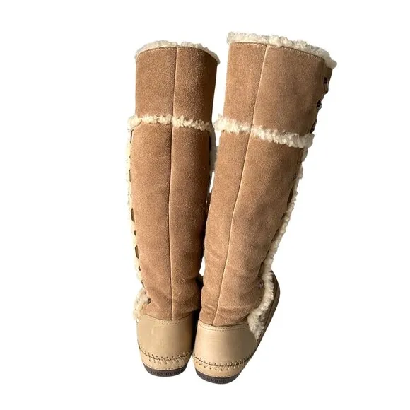 Tory Burch Embellished Jewel Shearling‎ Knee High Moccasin Boots Sz 6 Designer