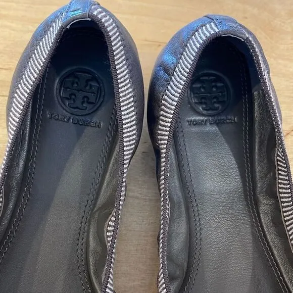 Tory Burch Gold/Brown Leather Scrunch Ballet Flats Size 8.5