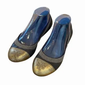 Tory Burch Gold/Brown Leather Scrunch Ballet Flats Size 8.5