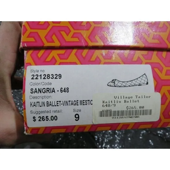 Tory Burch Kaitlin Sangria Red Quilted Leather Ballet Flats Gold Cap Toes size 9