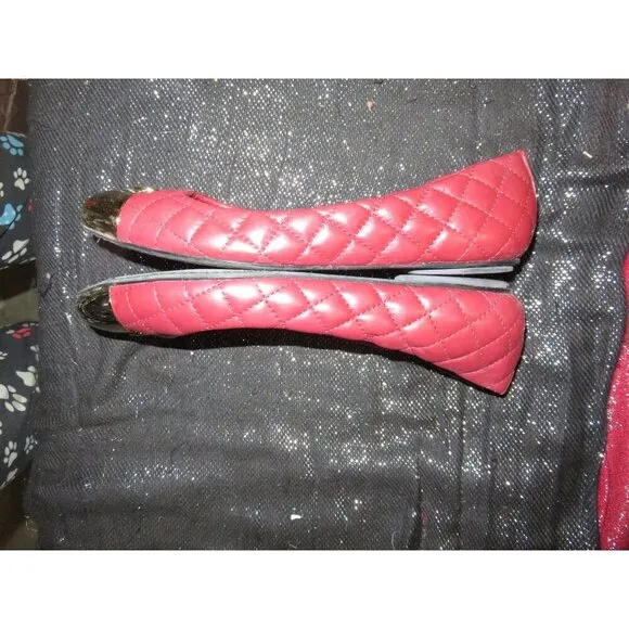 Tory Burch Kaitlin Sangria Red Quilted Leather Ballet Flats Gold Cap Toes size 9