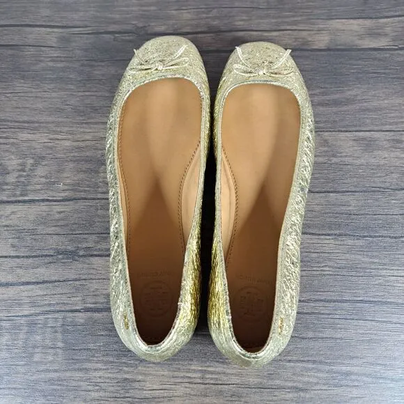 Tory Burch LAILA 2 Driver Ballet Crinkle Metallic Spark Gold Women's Sz 8 M(VGC)