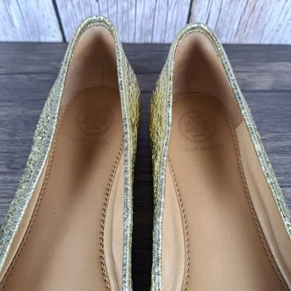 Tory Burch LAILA 2 Driver Ballet Crinkle Metallic Spark Gold Women's Sz 8 M(VGC)