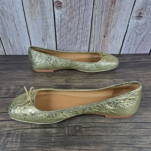 Tory Burch LAILA 2 Driver Ballet Crinkle Metallic Spark Gold Women's Sz 8 M(VGC)