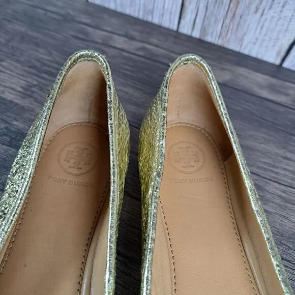Tory Burch LAILA 2 Driver Ballet Crinkle Metallic Spark Gold Women's Sz 8 M(VGC)