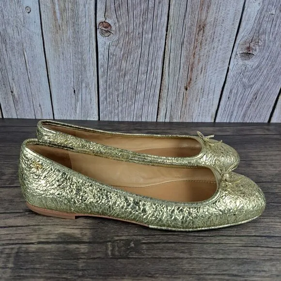 Tory Burch LAILA 2 Driver Ballet Crinkle Metallic Spark Gold Women's Sz 8 M(VGC)