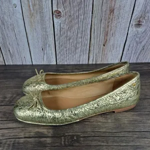 Tory Burch LAILA 2 Driver Ballet Crinkle Metallic Spark Gold Women's Sz 8 M(VGC)