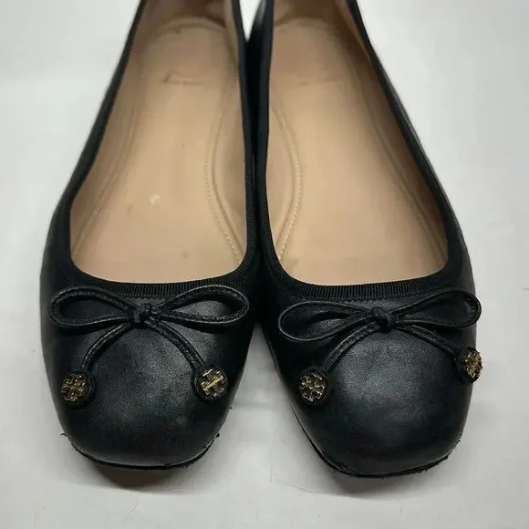 Tory Burch Laila Driver Nappa Leather Grosgrain Ballet Flats Shoes Black 8.5