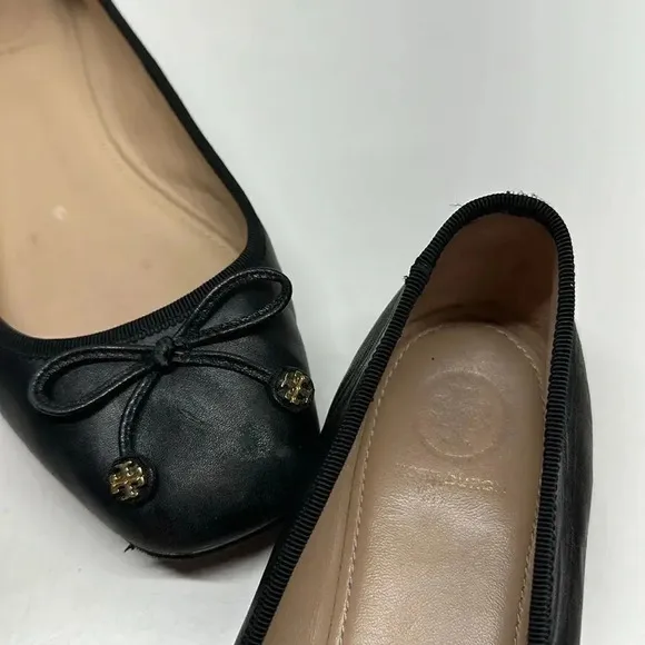 Tory Burch Laila Driver Nappa Leather Grosgrain Ballet Flats Shoes Black 8.5