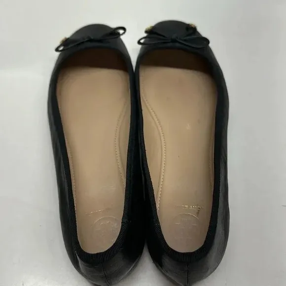 Tory Burch Laila Driver Nappa Leather Grosgrain Ballet Flats Shoes Black 8.5