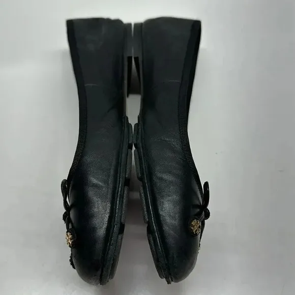 Tory Burch Laila Driver Nappa Leather Grosgrain Ballet Flats Shoes Black 8.5