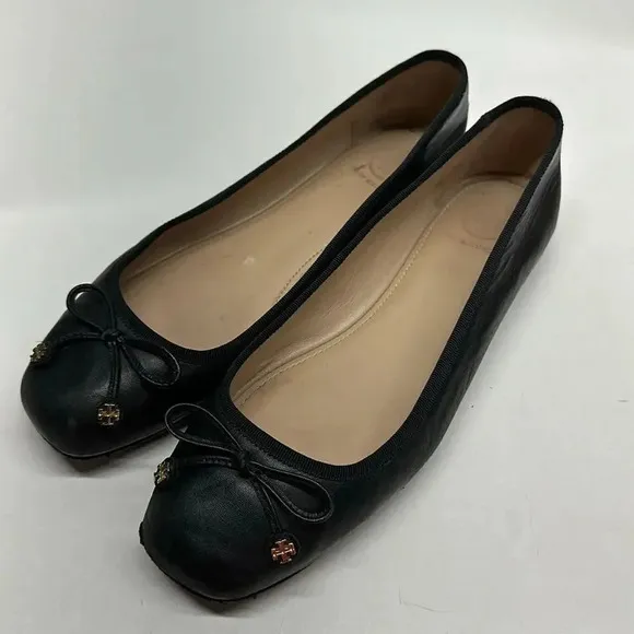 Tory Burch Laila Driver Nappa Leather Grosgrain Ballet Flats Shoes Black 8.5