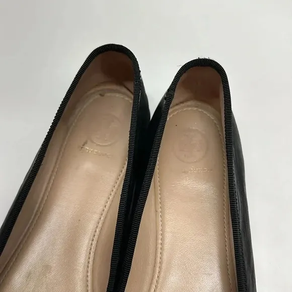 Tory Burch Laila Driver Nappa Leather Grosgrain Ballet Flats Shoes Black 8.5