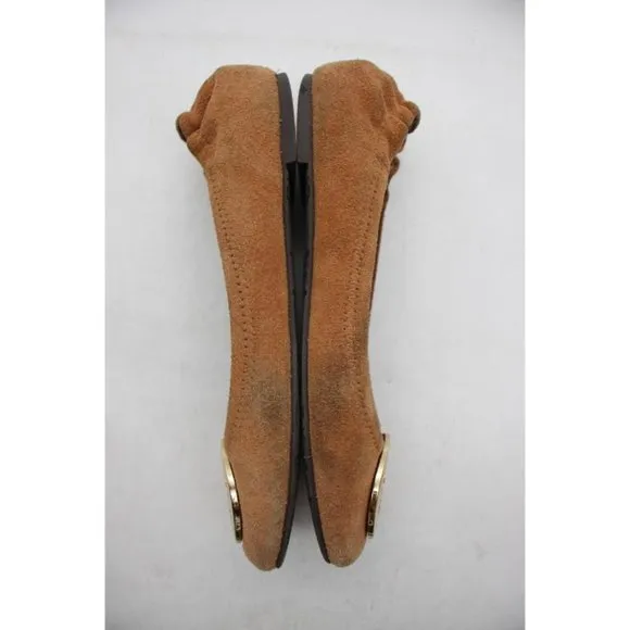 Tory Burch Medallion Flats Women's Size 5.5 M Camel Brown Suede  Ballet Shoes