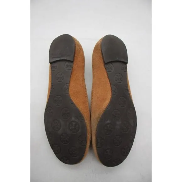 Tory Burch Medallion Flats Women's Size 5.5 M Camel Brown Suede  Ballet Shoes