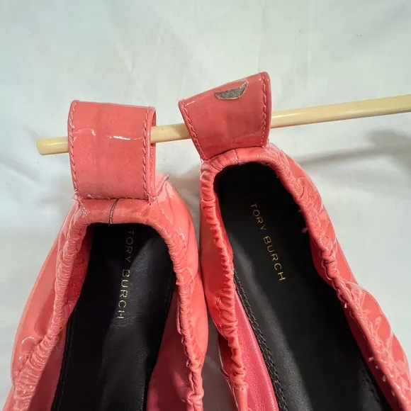 Tory Burch Pink Flower Ballet Flats Size 9 1/2 Patent Leather