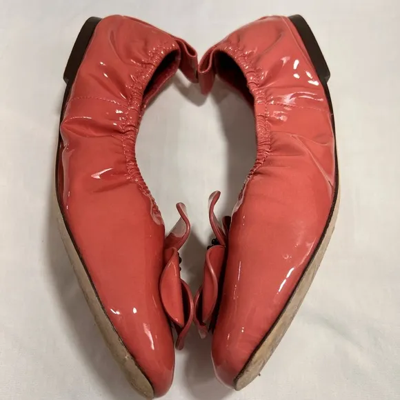 Tory Burch Pink Flower Ballet Flats Size 9 1/2 Patent Leather
