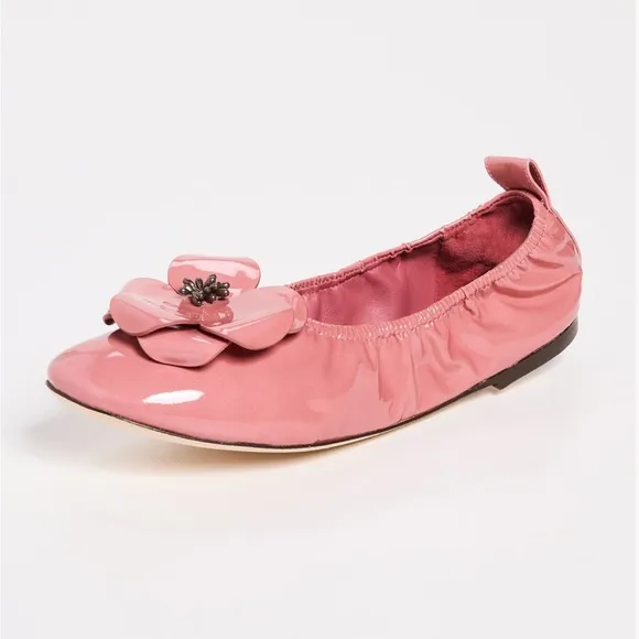 Tory Burch Pink Flower Ballet Flats Size 9 1/2 Patent Leather