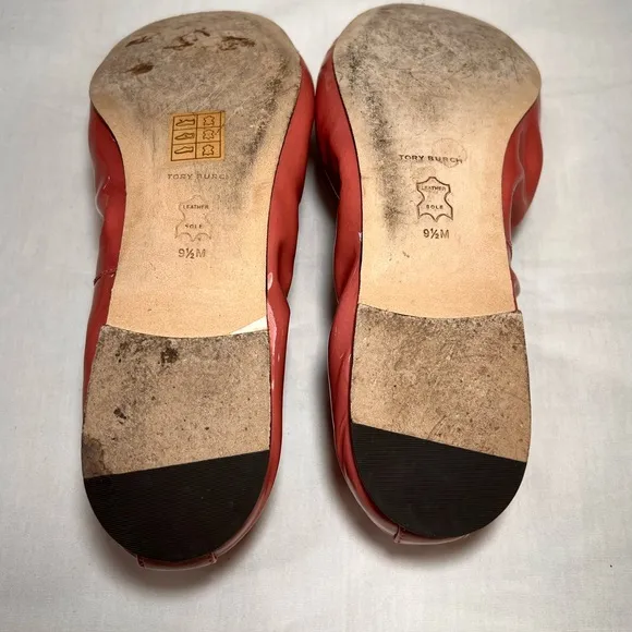Tory Burch Pink Flower Ballet Flats Size 9 1/2 Patent Leather