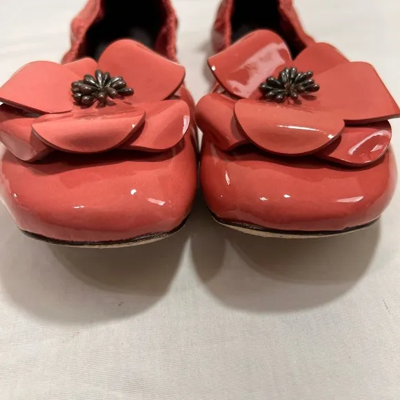 Tory Burch Pink Flower Ballet Flats Size 9 1/2 Patent Leather