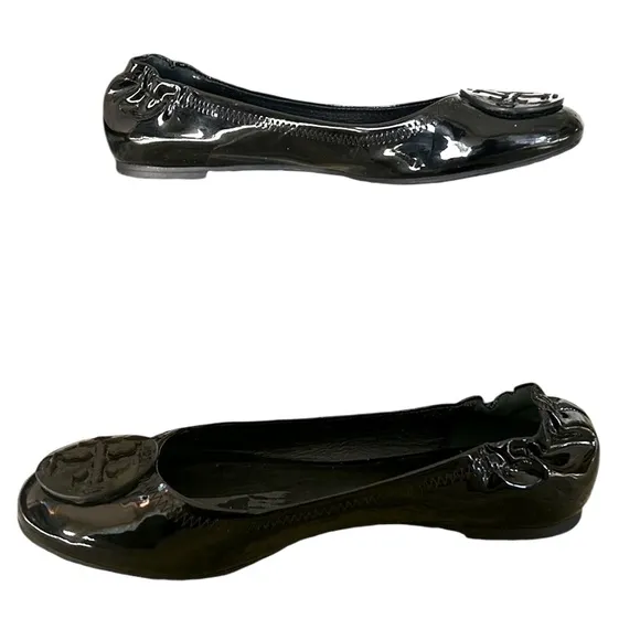 Tory Burch Reva Black Patent Leather Ballet Flats - 8