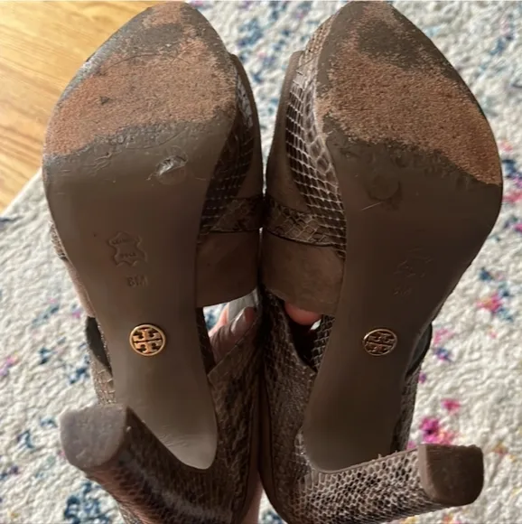 Tory Burch Suede and Snakeskin Crisscross Heels