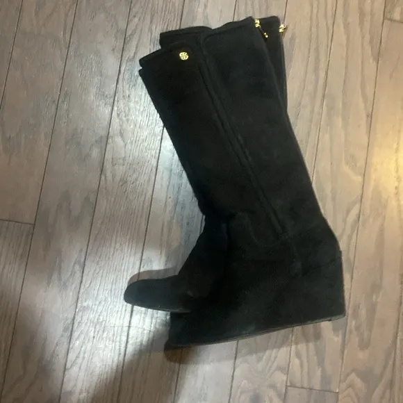 Tory Burch suede knee high wedge heel boots whit zip Sz 9