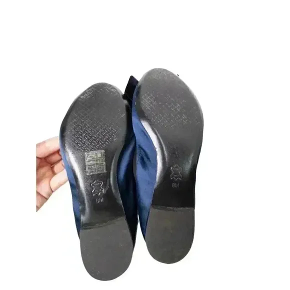 Tory Burch Velvet Bow Ballet Flats Navy Blue Size 8 Women's Shoes