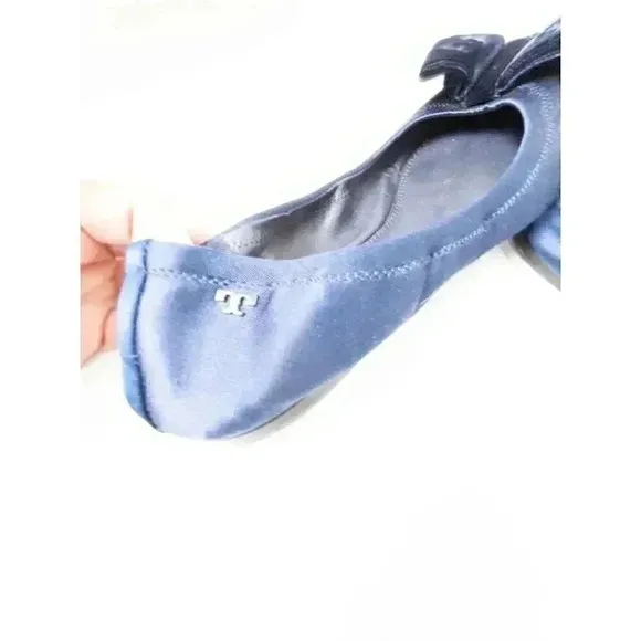 Tory Burch Velvet Bow Ballet Flats Navy Blue Size 8 Women's Shoes