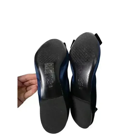 Tory Burch Velvet Bow Ballet Flats Navy Blue Size 8 Women's Shoes