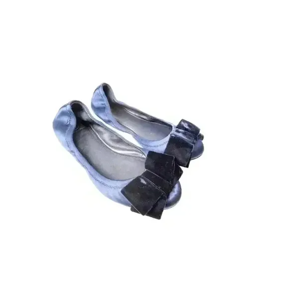Tory Burch Velvet Bow Ballet Flats Navy Blue Size 8 Women's Shoes